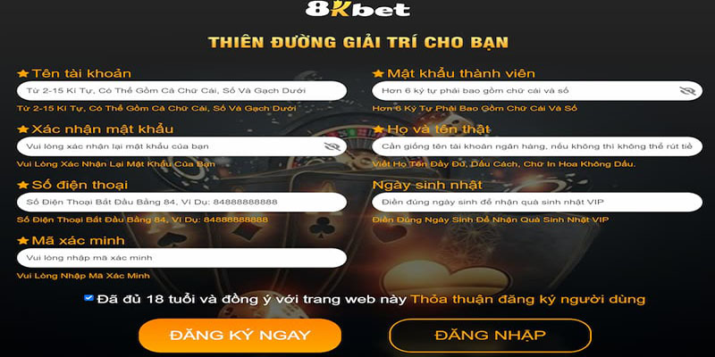 Điền thông tin cá nhân đăng ký 8KBET chính xác