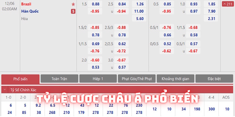 Những tỷ lệ cược Handicap thông dụng