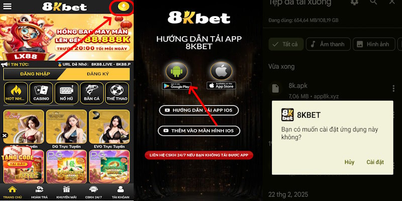 Tải ứng dụng của sân chơi khi dùng di động Android